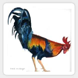 Original watercolour painting of a Cockerel Sticker